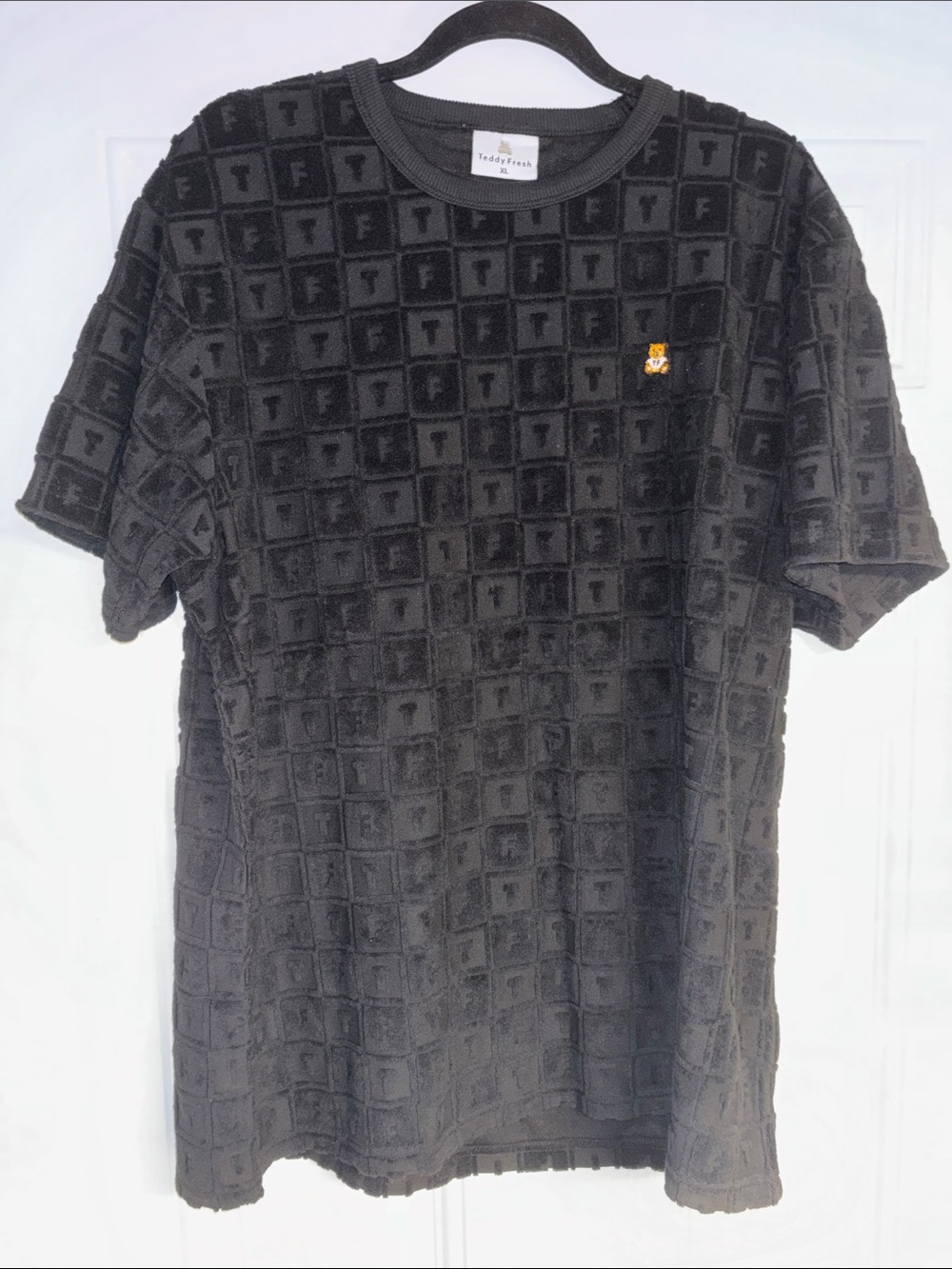 Teddy Fresh Black Short-Sleeve Terry Cloth Textured Tee